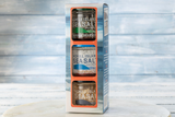 Packaged product with 'Achill Island Sea Salt' on a wooden surface